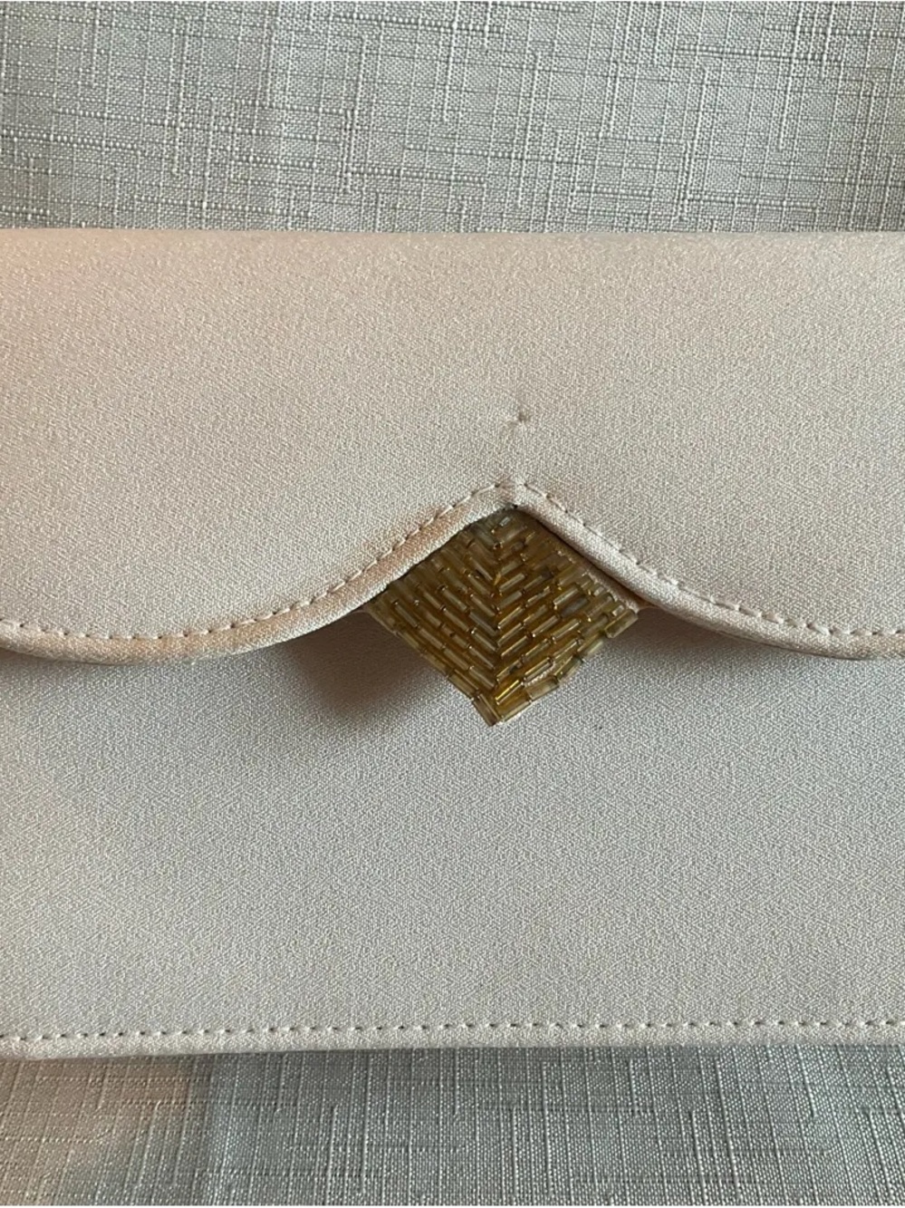 Elegant Cream Scallop Flap Women’s Clutch with Gold Accent